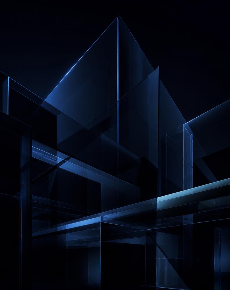 Abstract dark glass architecture representing Oqtiva's venture partnership structure